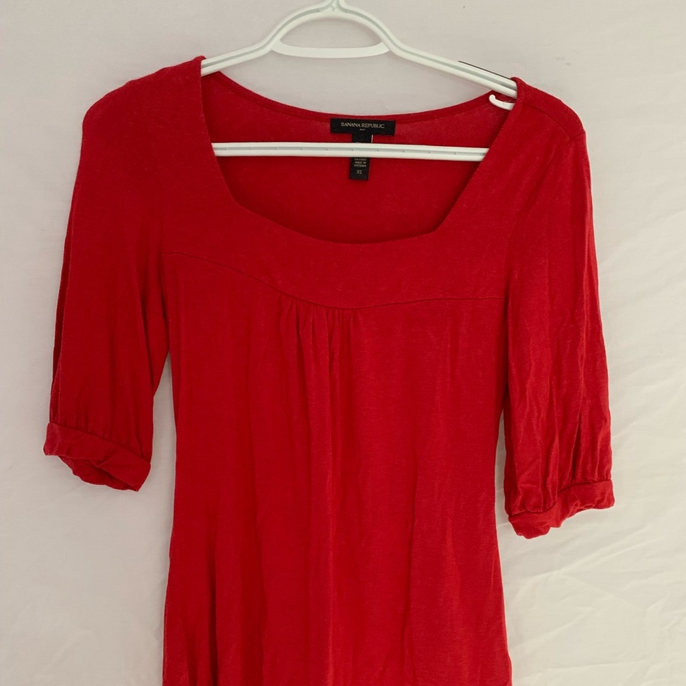 Red, Square Neck, 3/4 Sleeve Tee